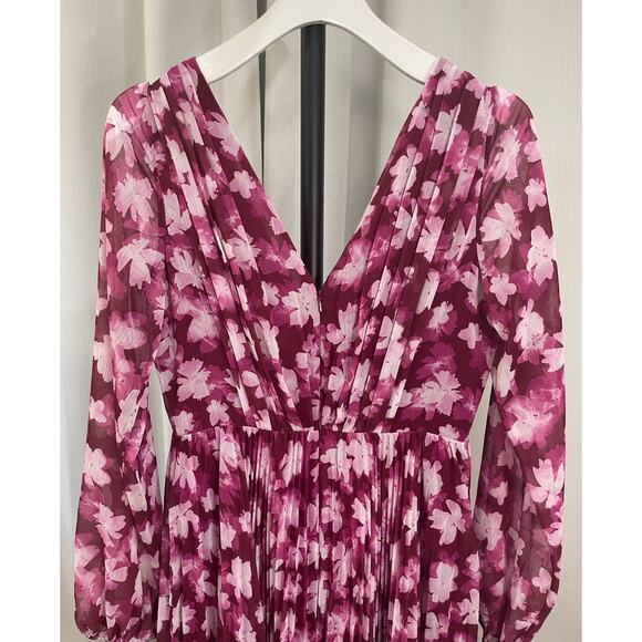 ML Monique Lhuillier Melanie Long-Sleeve V-Neck A-Line Maxi Dress Size 4 NWT - Picture 12 of 16